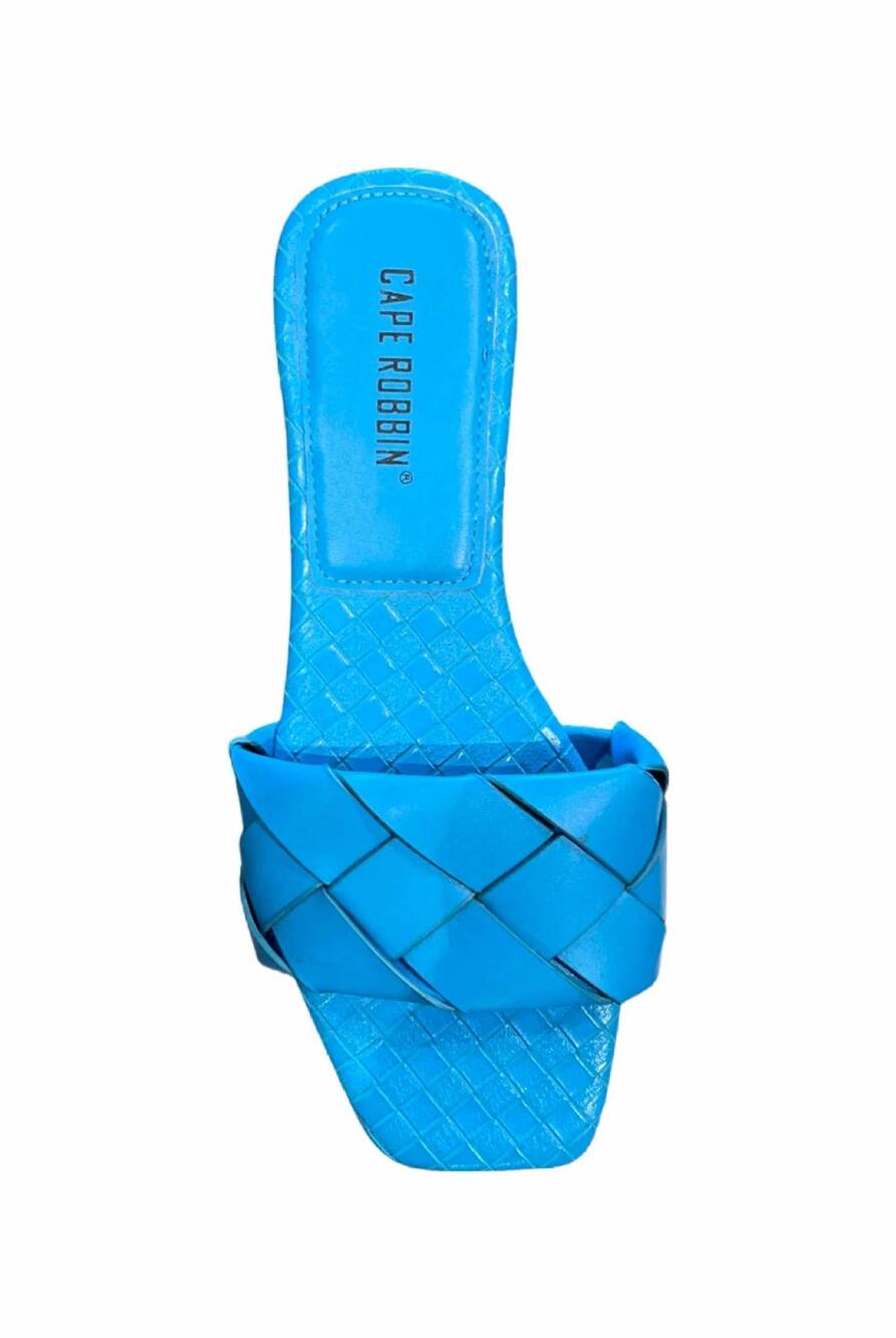 NEW CAPE ROBBIN women's unique flap braided slides in blue